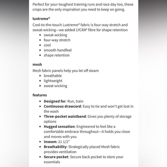 Lululemon Inspire Crop Luxtreme Leggings Run Training Black Pant Size 6 - Picture 15 of 15